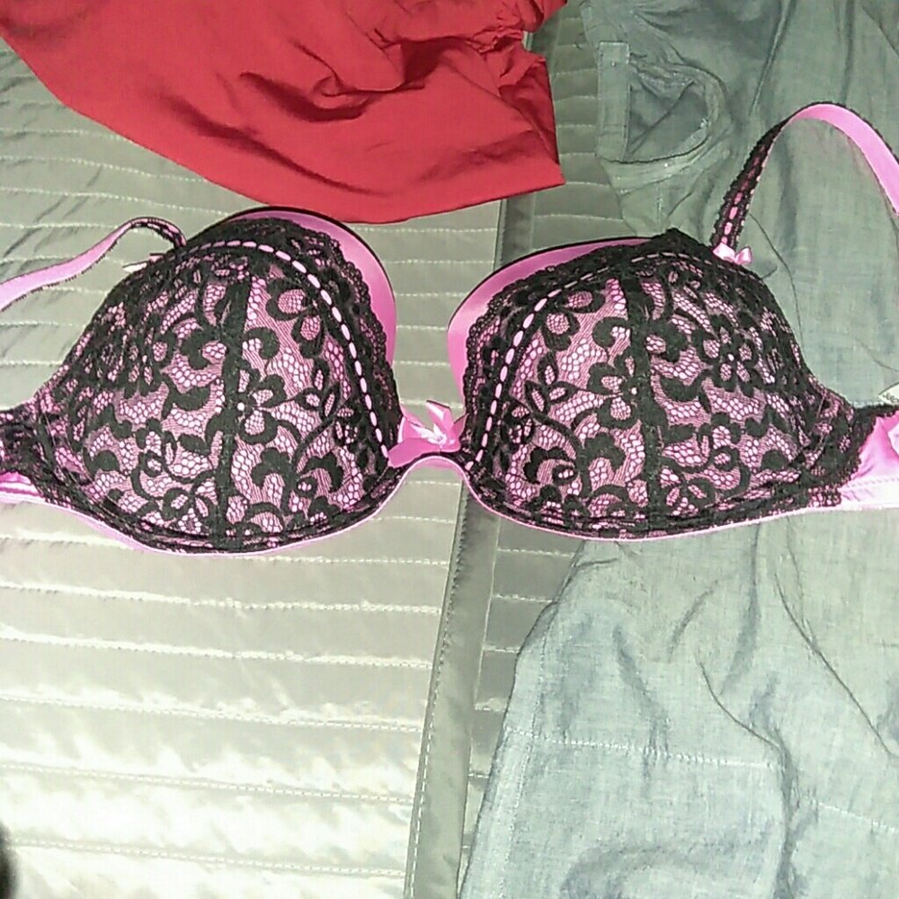 Pink bra with black lace